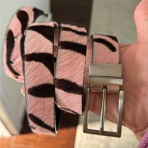 Y2K Leather and Calf hair Pink and Black Zebra Print Belt